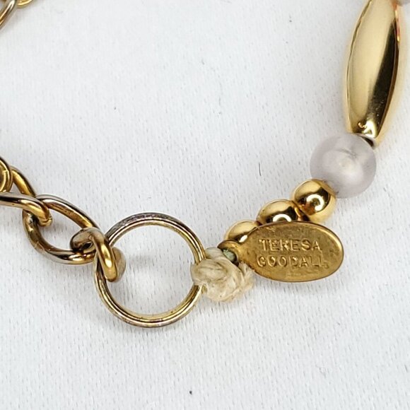 Vintage Red Bead Necklace Goldtone White Clear Frosted Teresa Goodall 16" - Picture 5 of 5